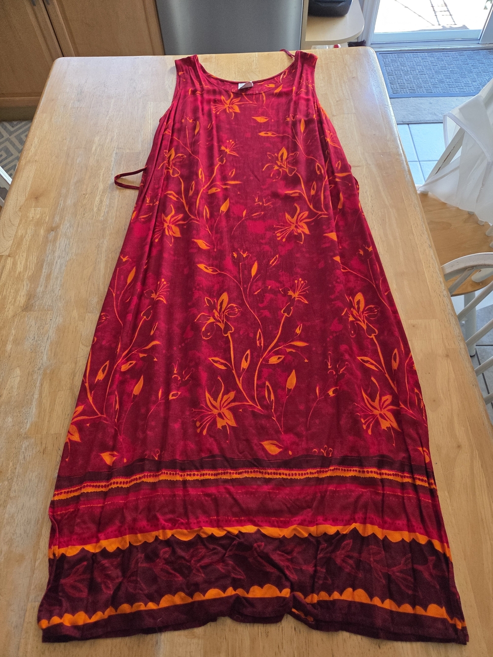 Red Maxi Dress with Orange Floral Print